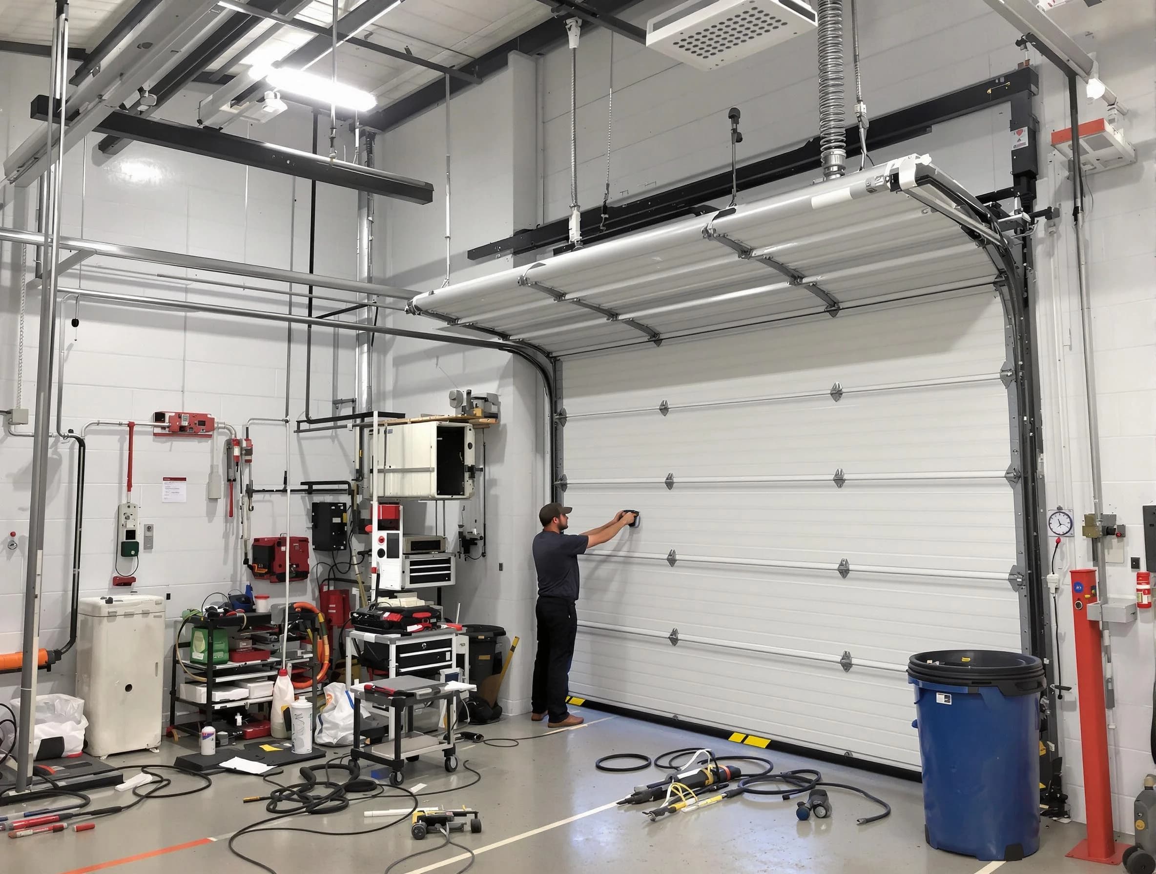 Lake Wilderness Garage Door Repair certified technician performing commercial door repair at a Lake Wilderness business facility
