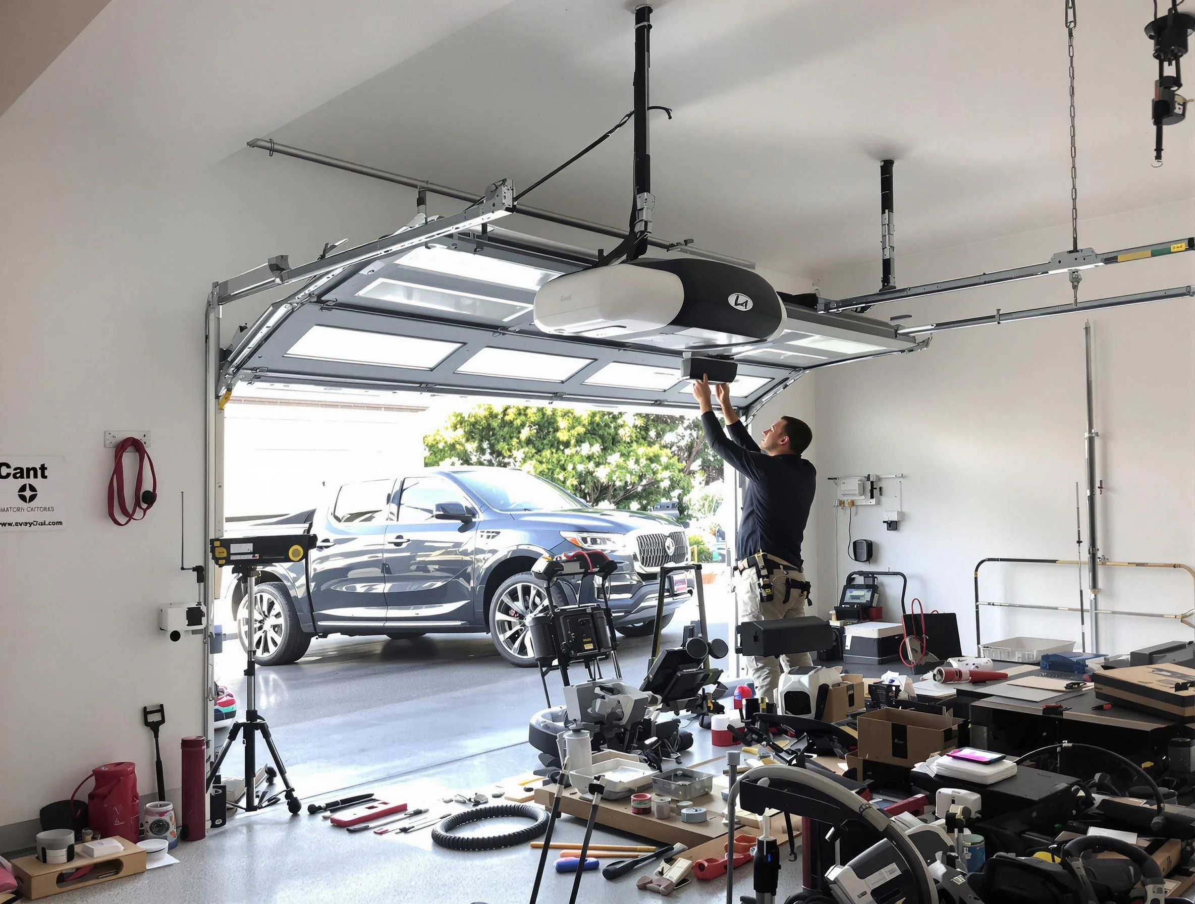 Lake Wilderness Garage Door Repair specialist installing smart garage door opener system in Lake Wilderness home